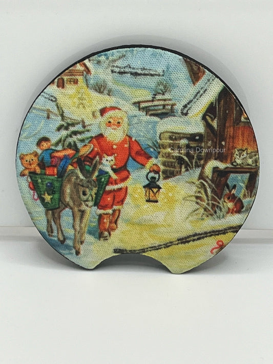 Santa in Village (2-Pack)-Car Coasters