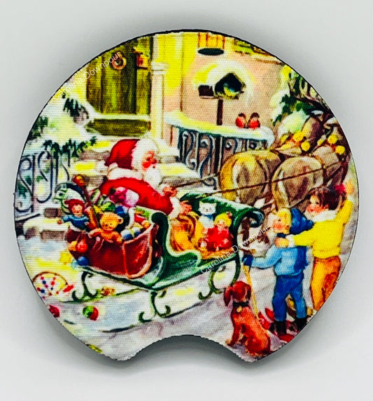 Santa on Sleigh (2-Pack)-Car Coasters