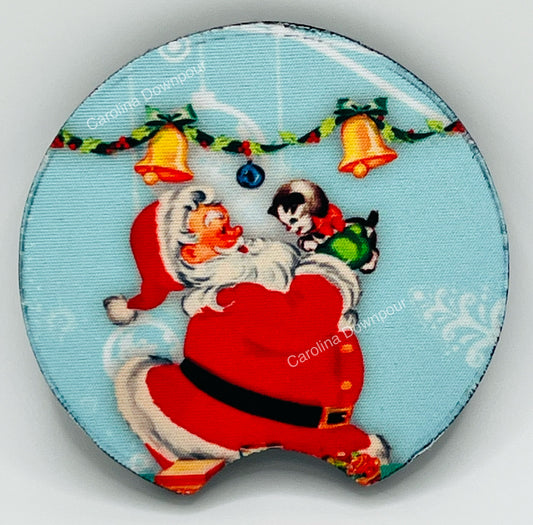 Santa with Kitten (2-Pack)-Car Coasters